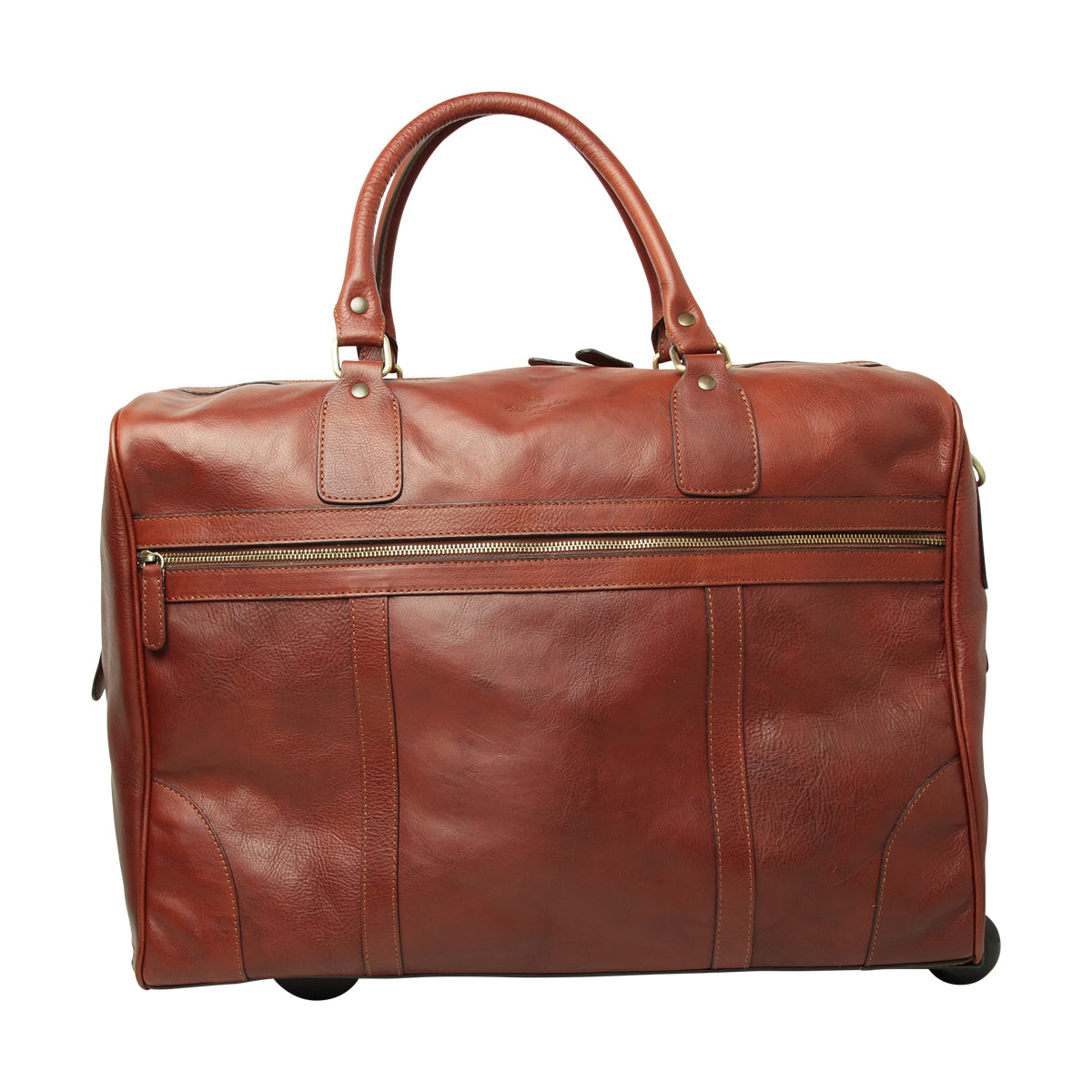 Full-grain leather duffel bag with trolley - Mohagany-0