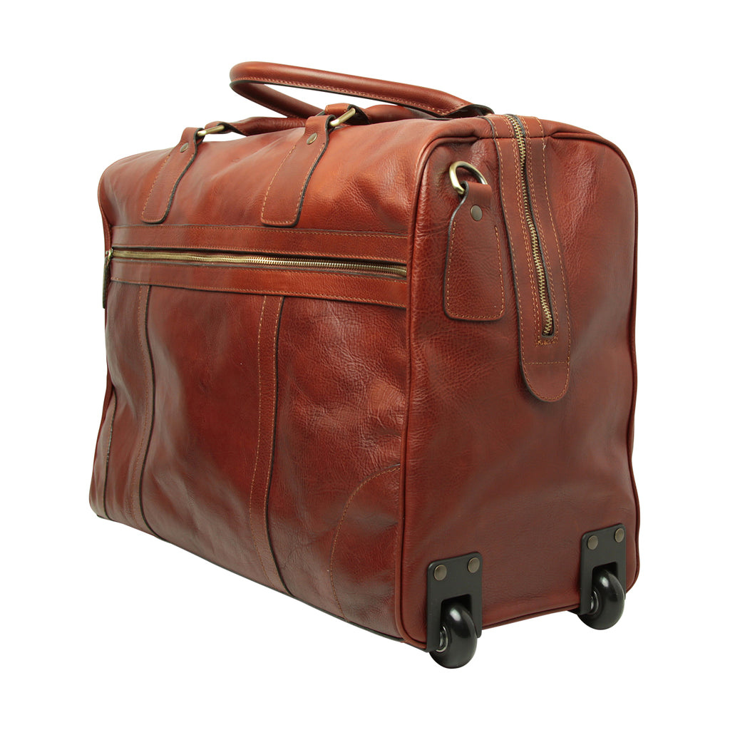 Full-grain leather duffel bag with trolley - Mohagany-1