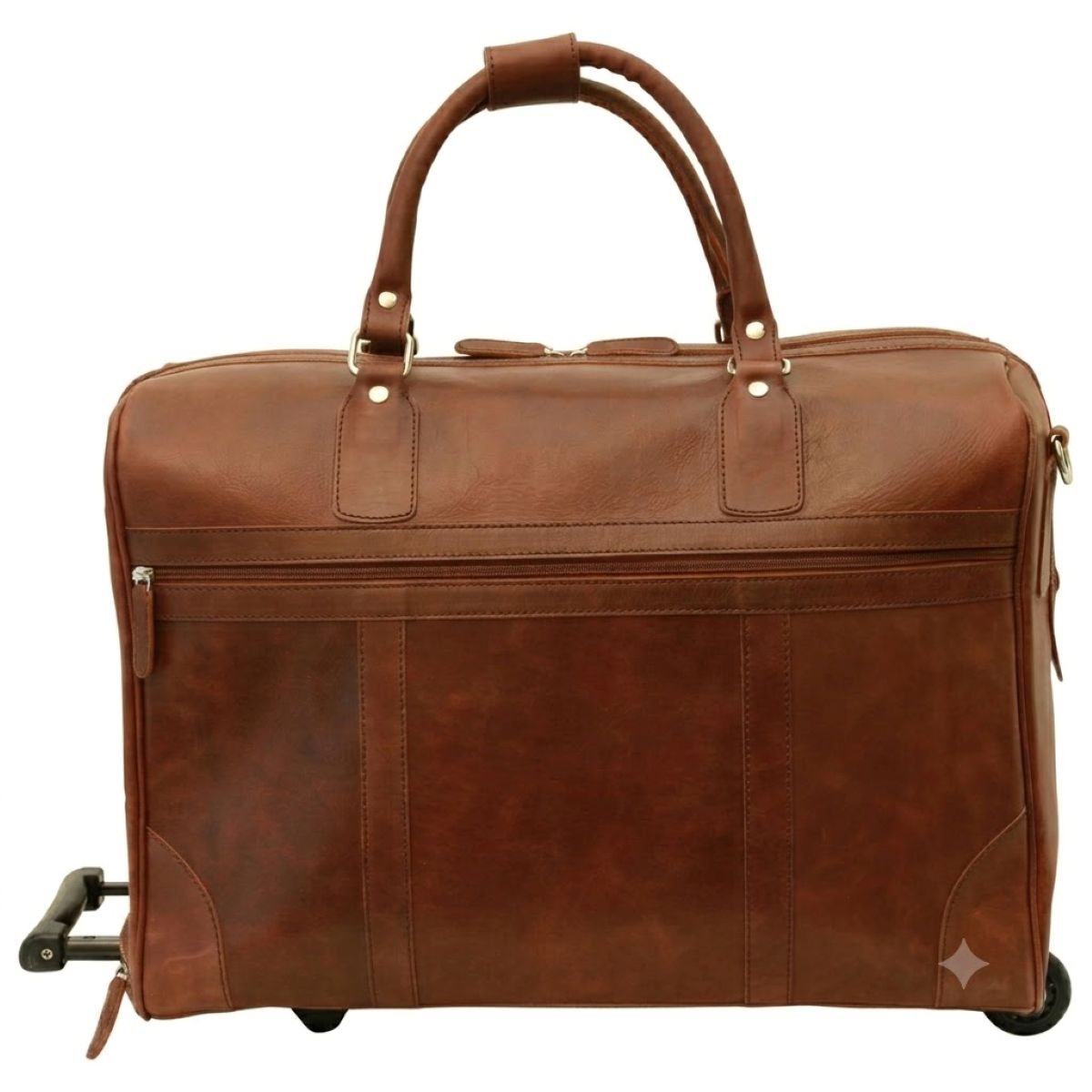 Full-grain leather duffel bag with trolley - Chestnut-0