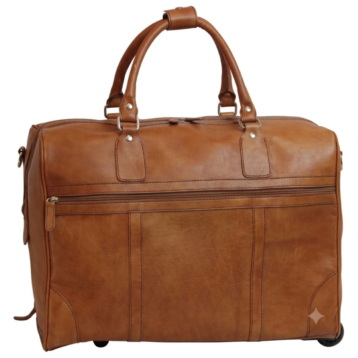 Full-grain leather duffel bag with trolley - Colonial Brown-0