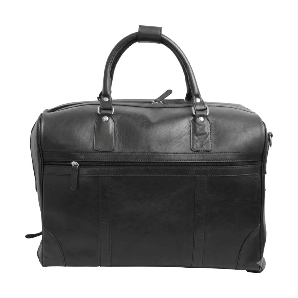 Full-grain leather duffel bag with trolley -  Black-0