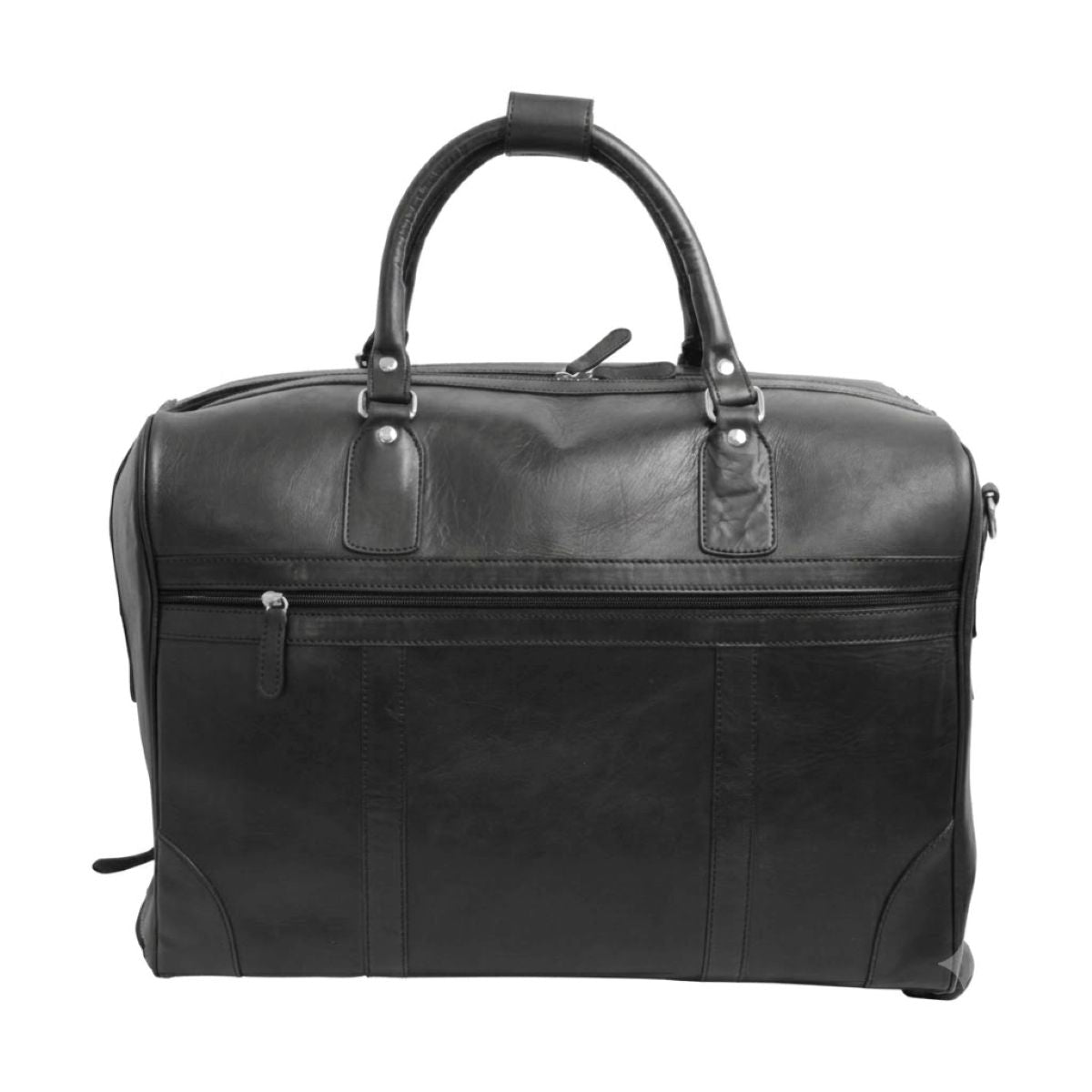 Full-grain leather duffel bag with trolley -  Black-0