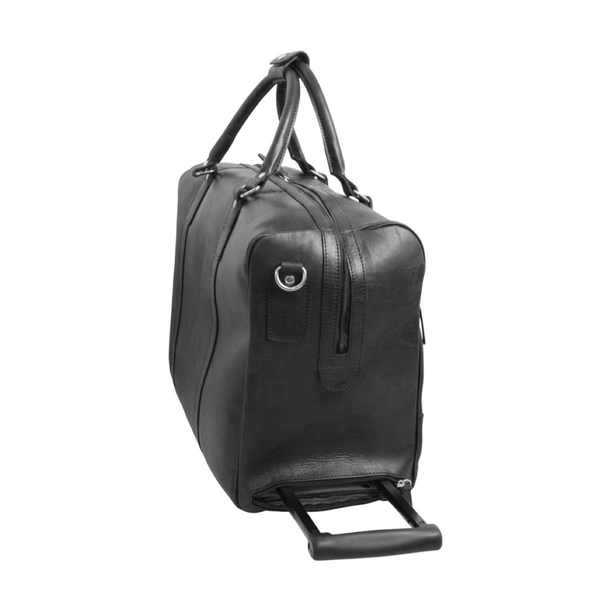 Full-grain leather duffel bag with trolley -  Black-1