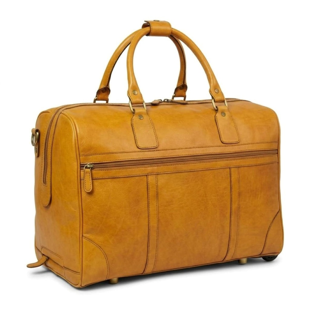 Full-grain leather duffel bag with trolley - Yellow Ochre-0