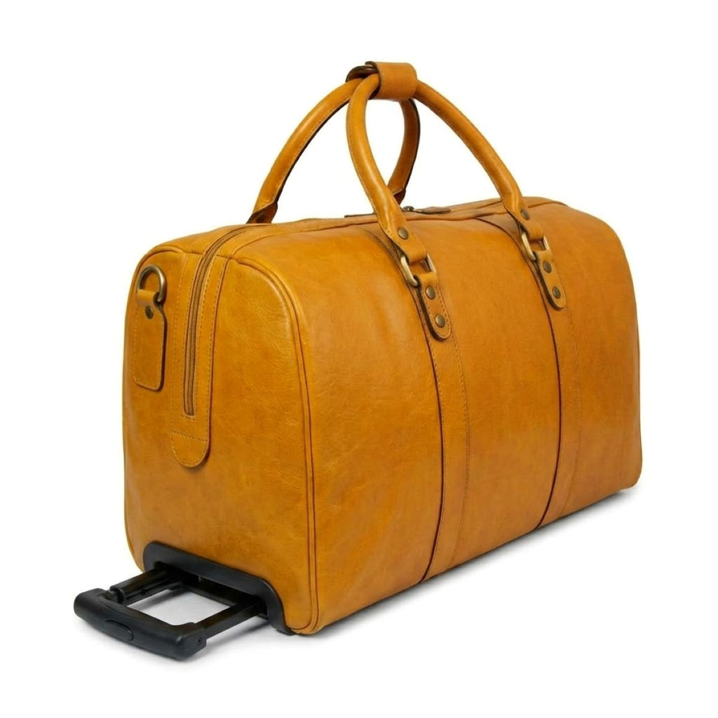 Full-grain leather duffel bag with trolley - Yellow Ochre-1
