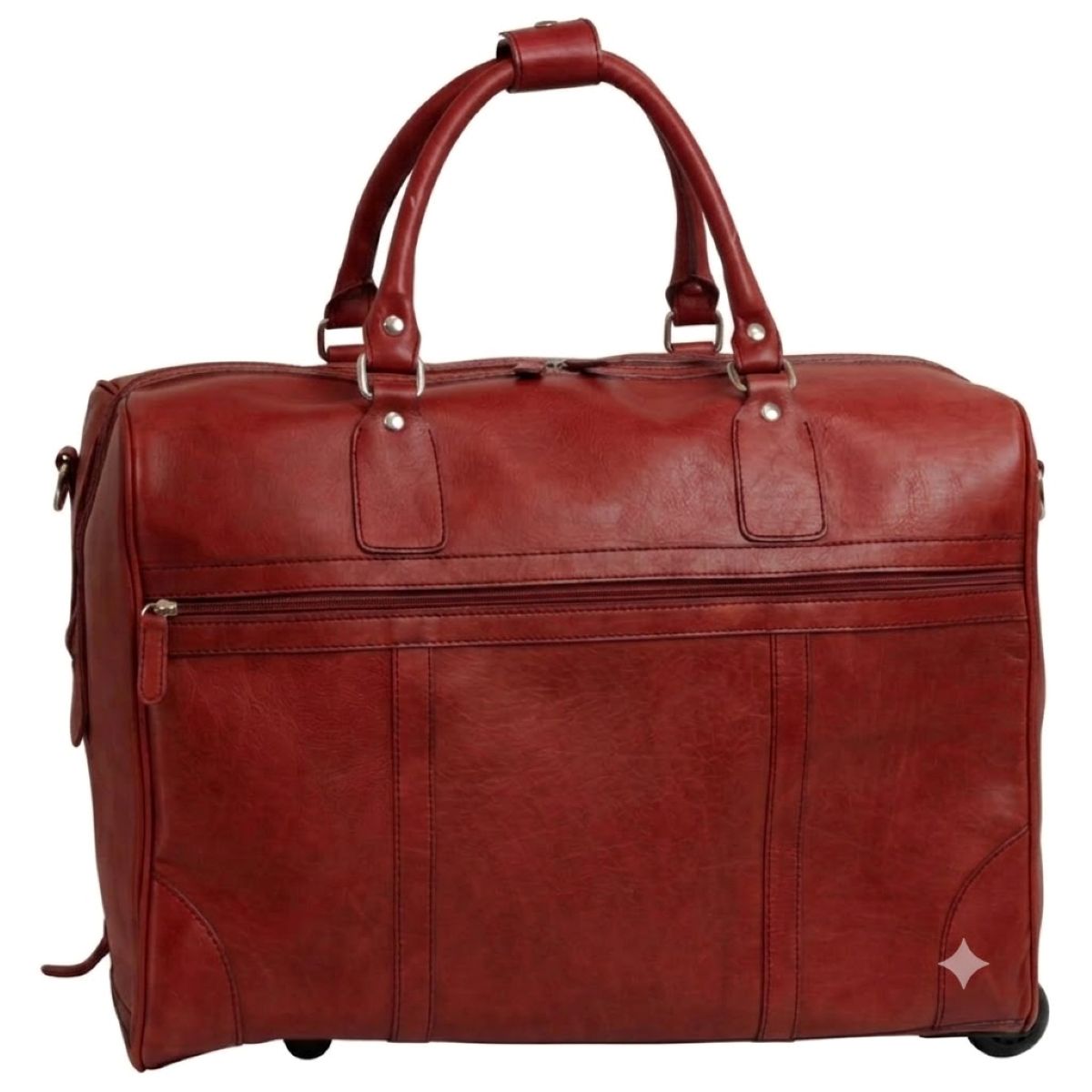 Full-grain leather duffel bag with trolley - Red-0