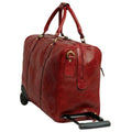 Full-grain leather duffel bag with trolley - Red-1