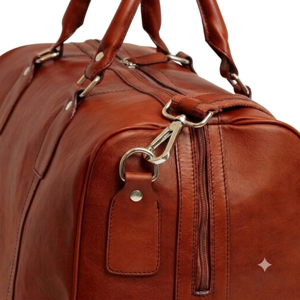 Full-grain leather duffel bag with trolley -Teak-1