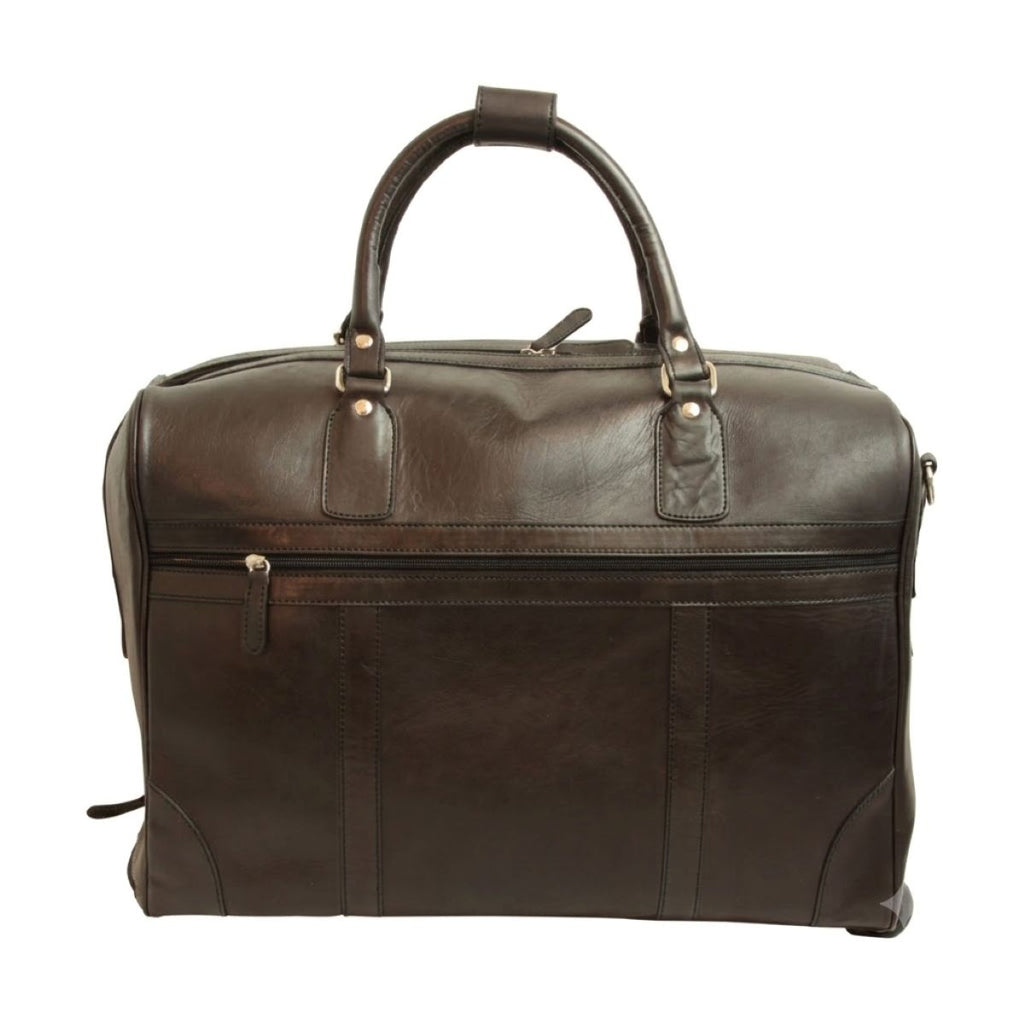 Full-grain leather duffel bag with trolley - Dark Brown-0