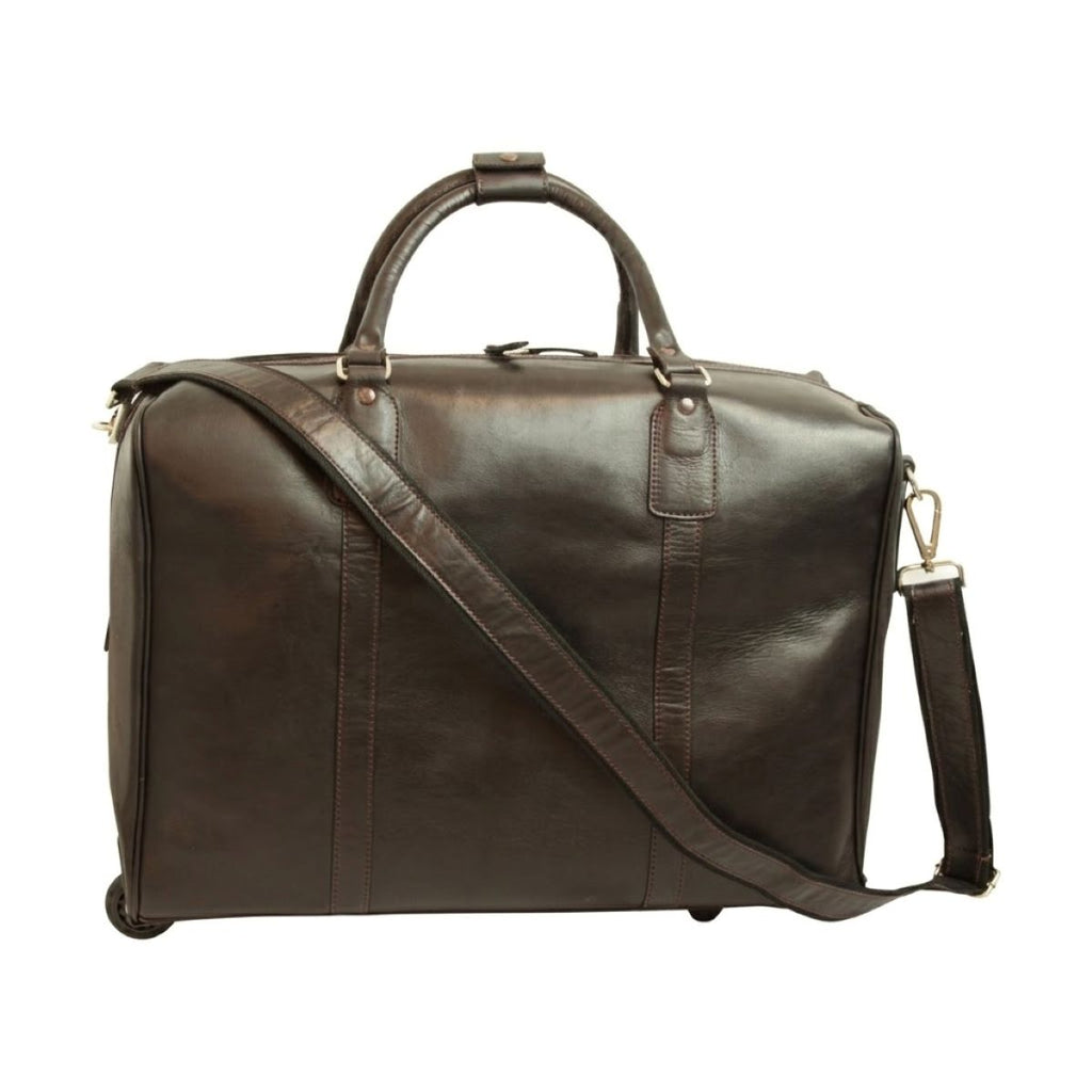 Full-grain leather duffel bag with trolley - Dark Brown-1