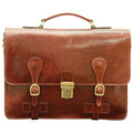 Leather Briefcase with buckle closures - Brown-0