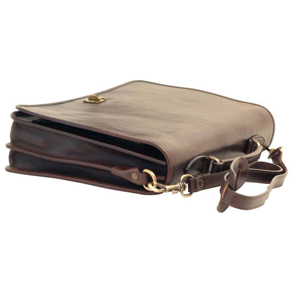 Cowhide Leather Full length Flap Briefcase - Dark Brown-1