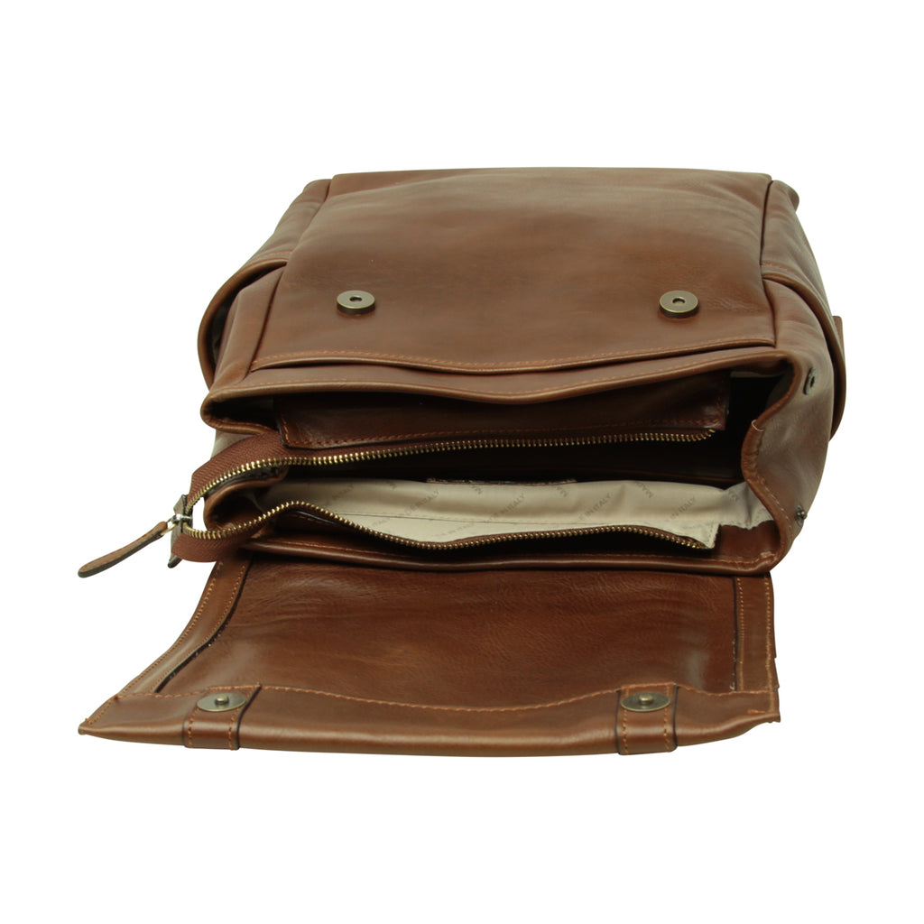 Leather Laptop Backpack with Trolley Strap - Chestnut-1
