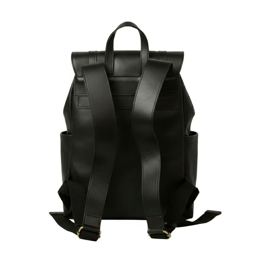 Leather Laptop Backpack with Trolley Strap- Black-1