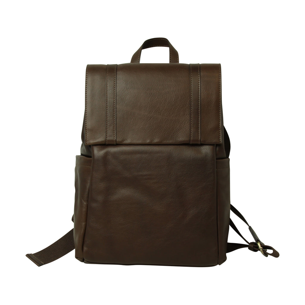 Leather Laptop Backpack with Trolley Strap- Dark Brown-0