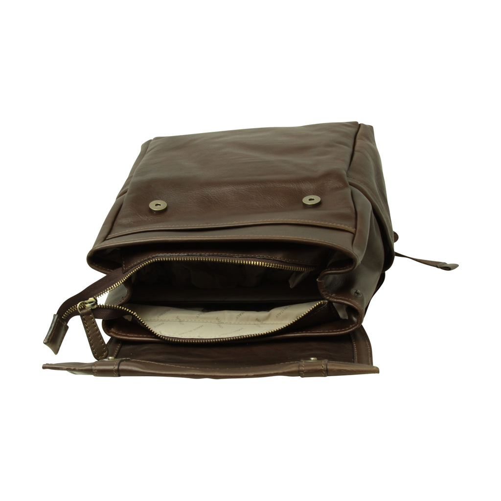 Leather Laptop Backpack with Trolley Strap- Dark Brown-1