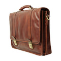 Soft Calfskin Leather Briefcase with shoulder strap - Mahogany Brown-1