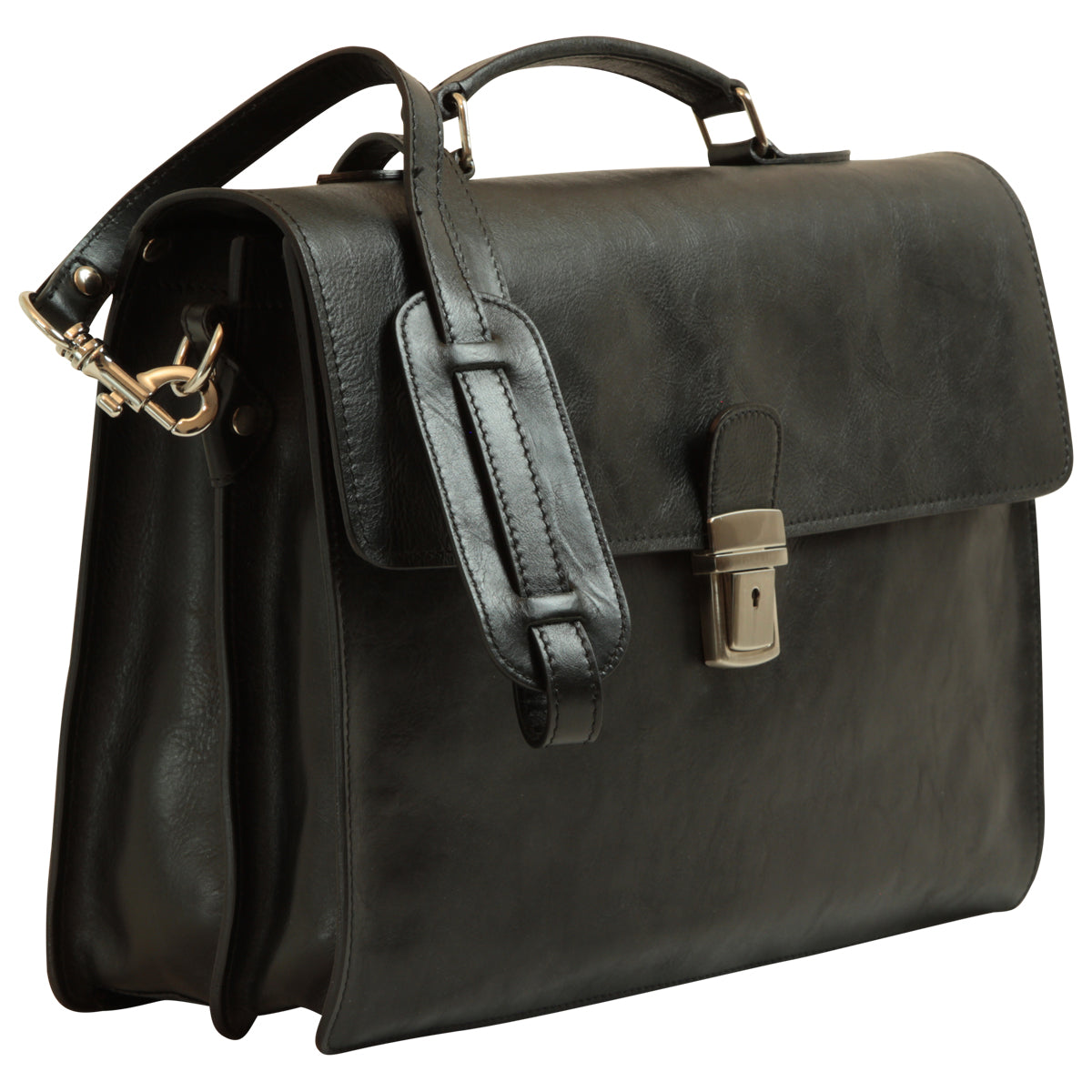 Leather Laptop Briefcase - Black-1