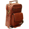 Leather Shoulder Bag with front pocket - Brown-1