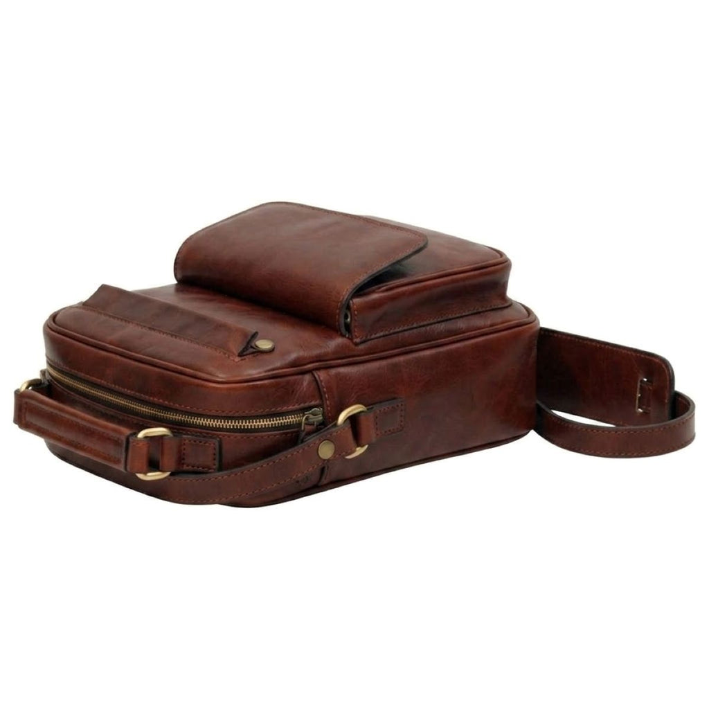Leather Shoulder Bag with front pocket - Mahogany-1