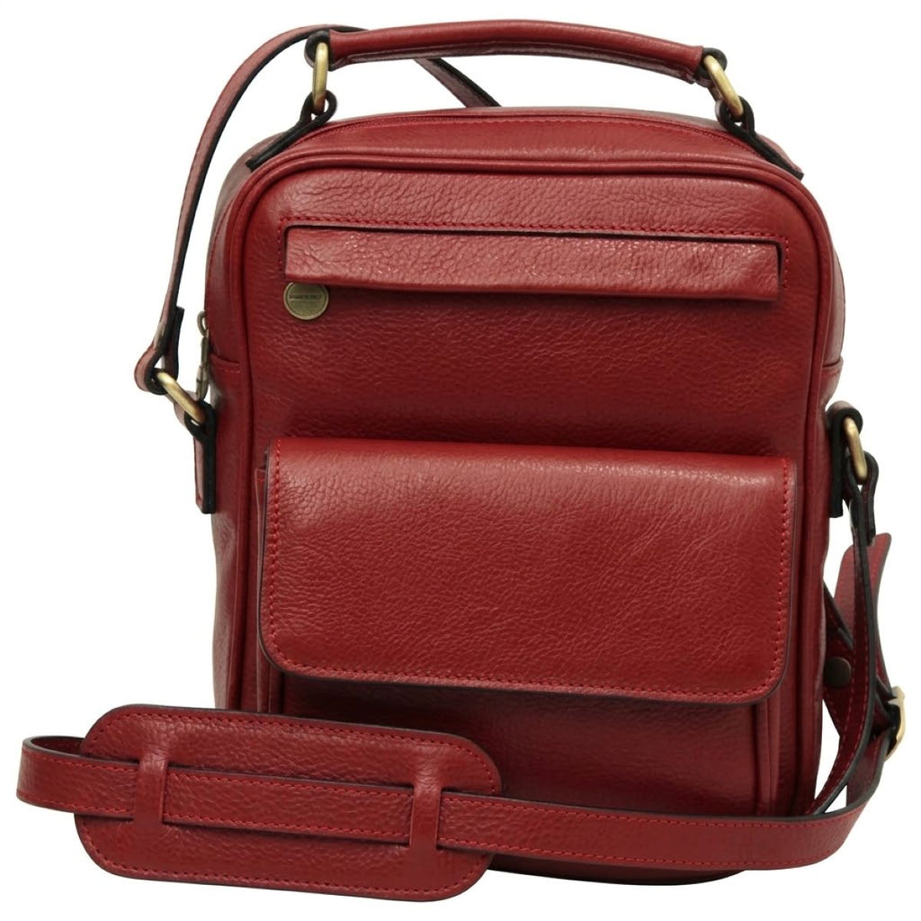 Leather Shoulder Bag with front pocket - Red-0