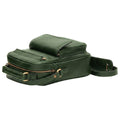 Leather Shoulder Bag with front pocket - Green-1