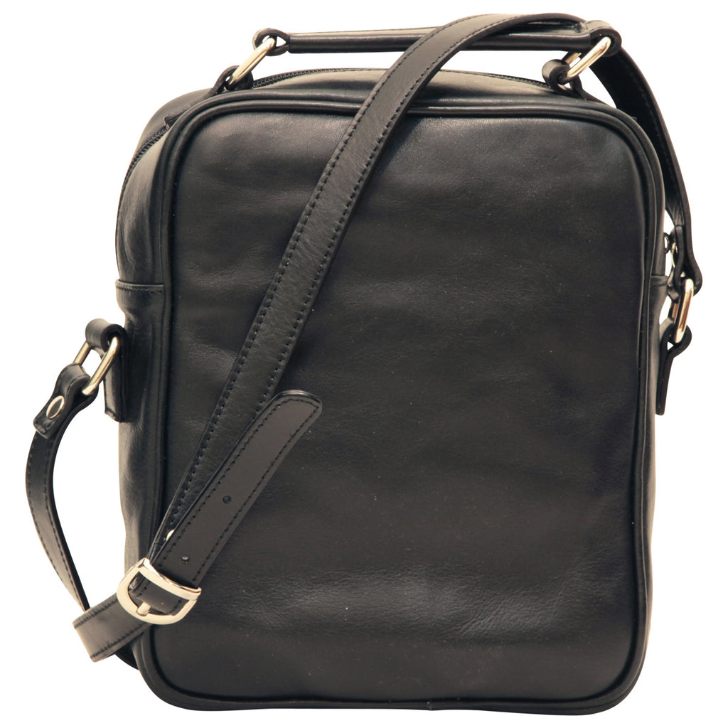 Leather Shoulder Bag with front pocket - Black-1