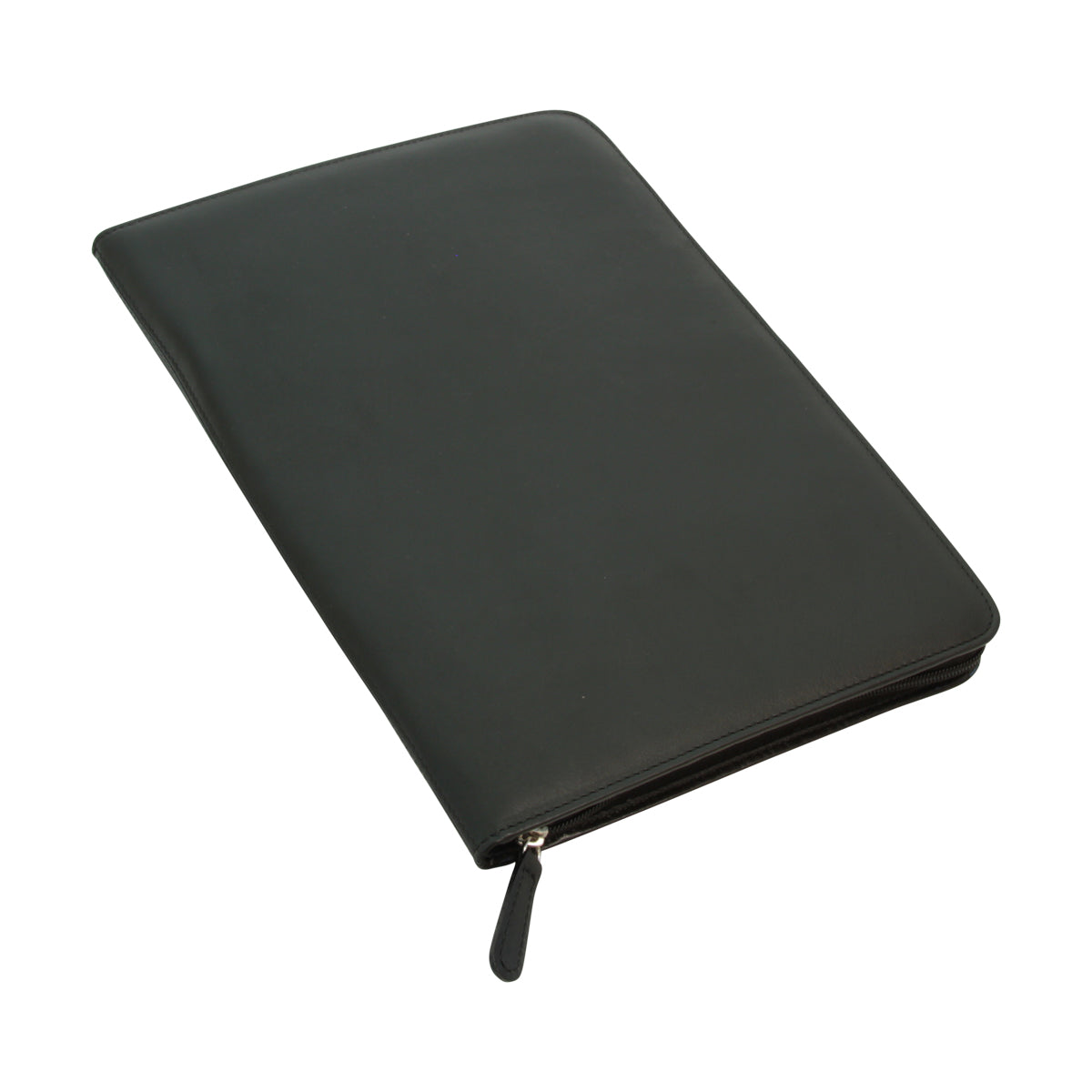 Calfskin Leather document case with zip pocke.- Black-1