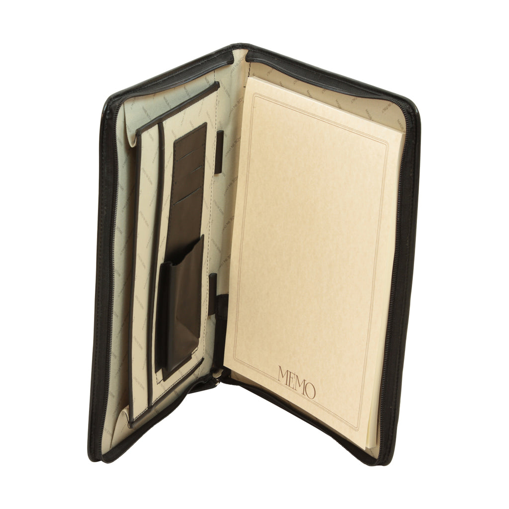 Calfskin Leather document case with zip pocke.- Black-0