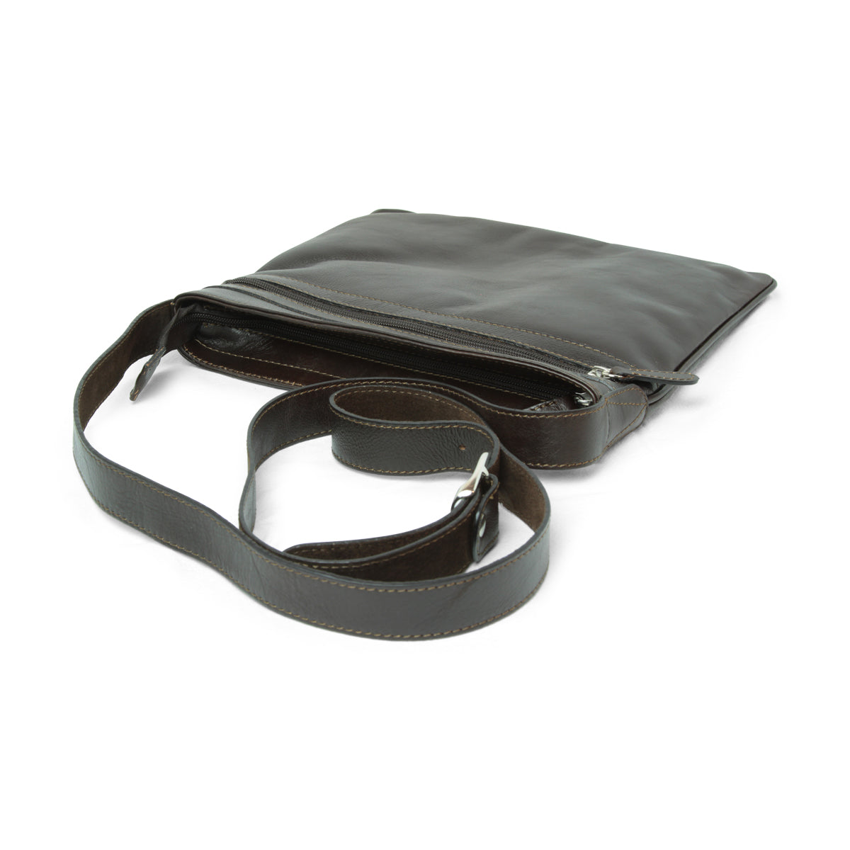Leather cross body bag - dark brown-1