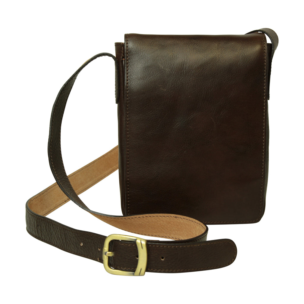 Cowhide leather cross body bag- Dark Brown-0