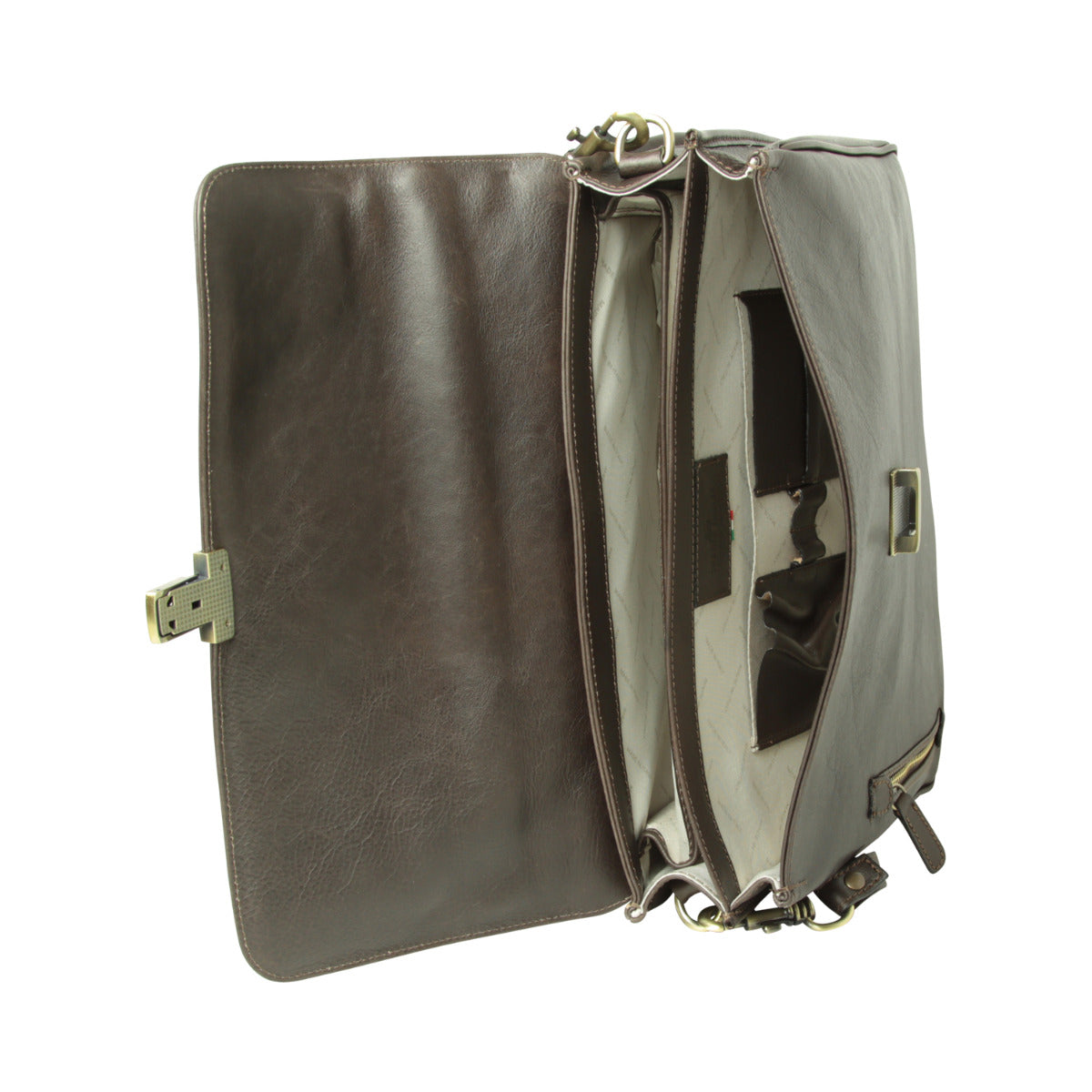 Full grain leather briefcase with schoulder strap - Dark Brown-1