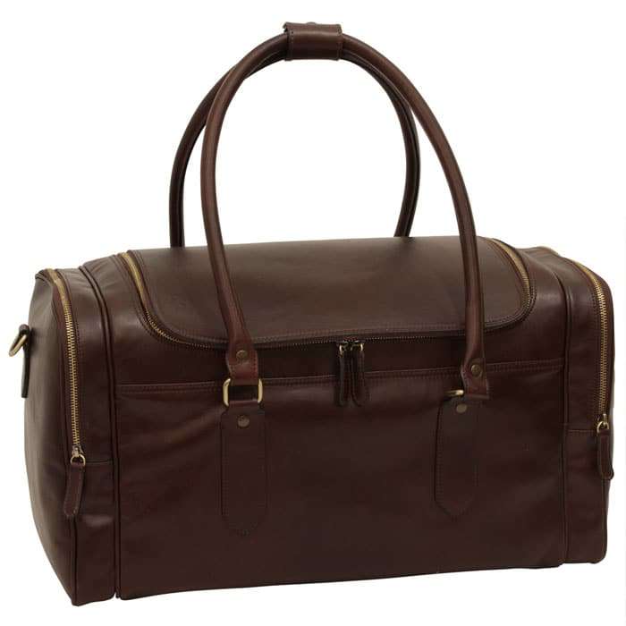 Arno. Round Metal Zip Leather Travel Bag - Dark Brown-0