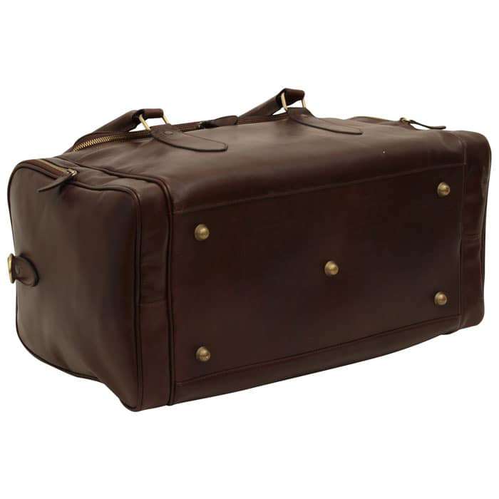Arno. Round Metal Zip Leather Travel Bag - Dark Brown-1