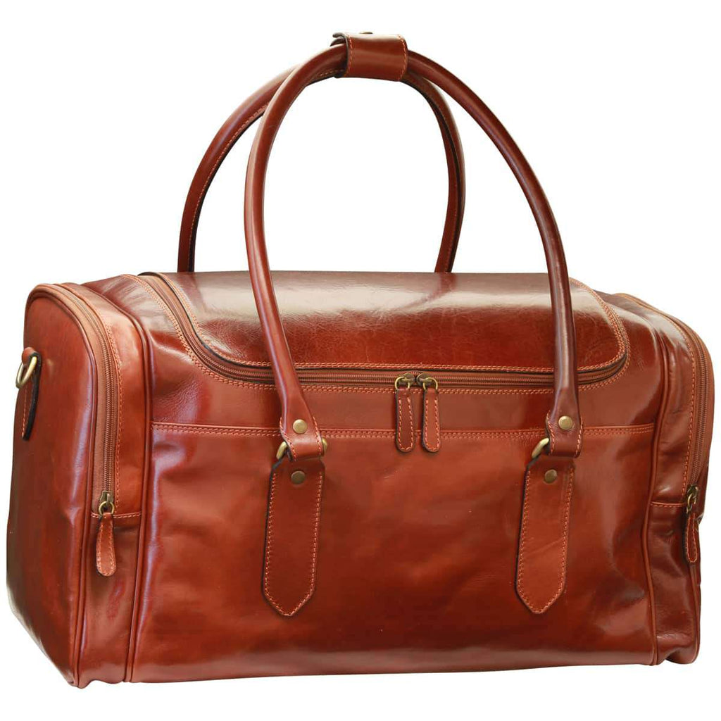 Arno.Round Metal Zip Leather Travel Bag - Brown-0