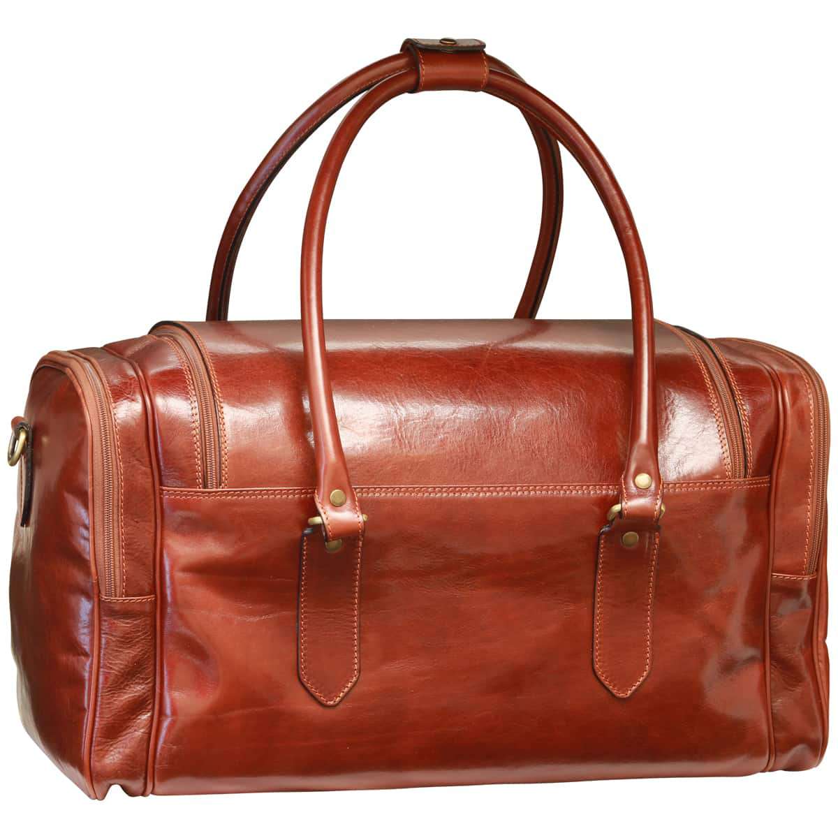 Arno.Round Metal Zip Leather Travel Bag - Brown-1