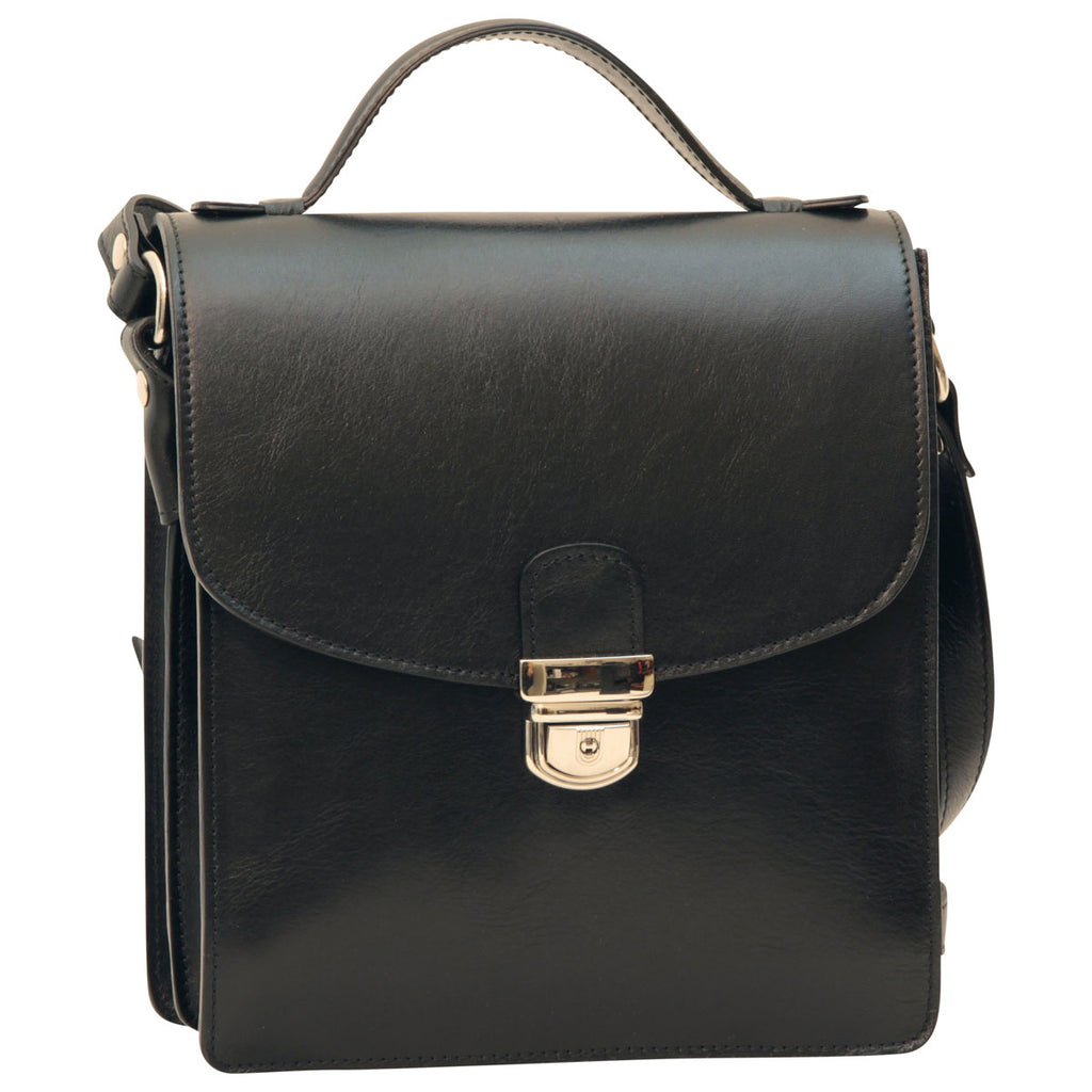 Men’s Leather Briefcase Shoulder Bag in Full-Grain Leather - Black-0