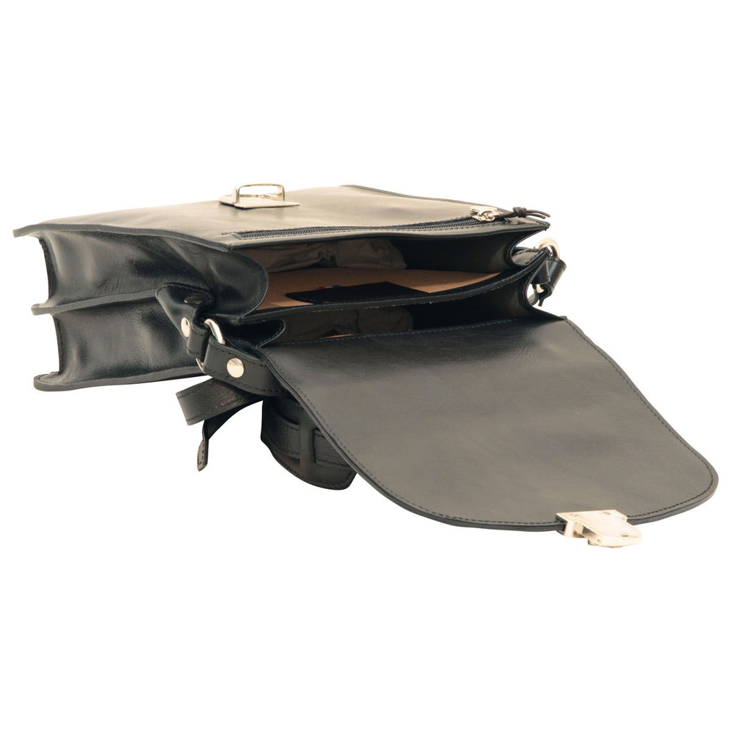 Men’s Leather Briefcase Shoulder Bag in Full-Grain Leather - Black-1
