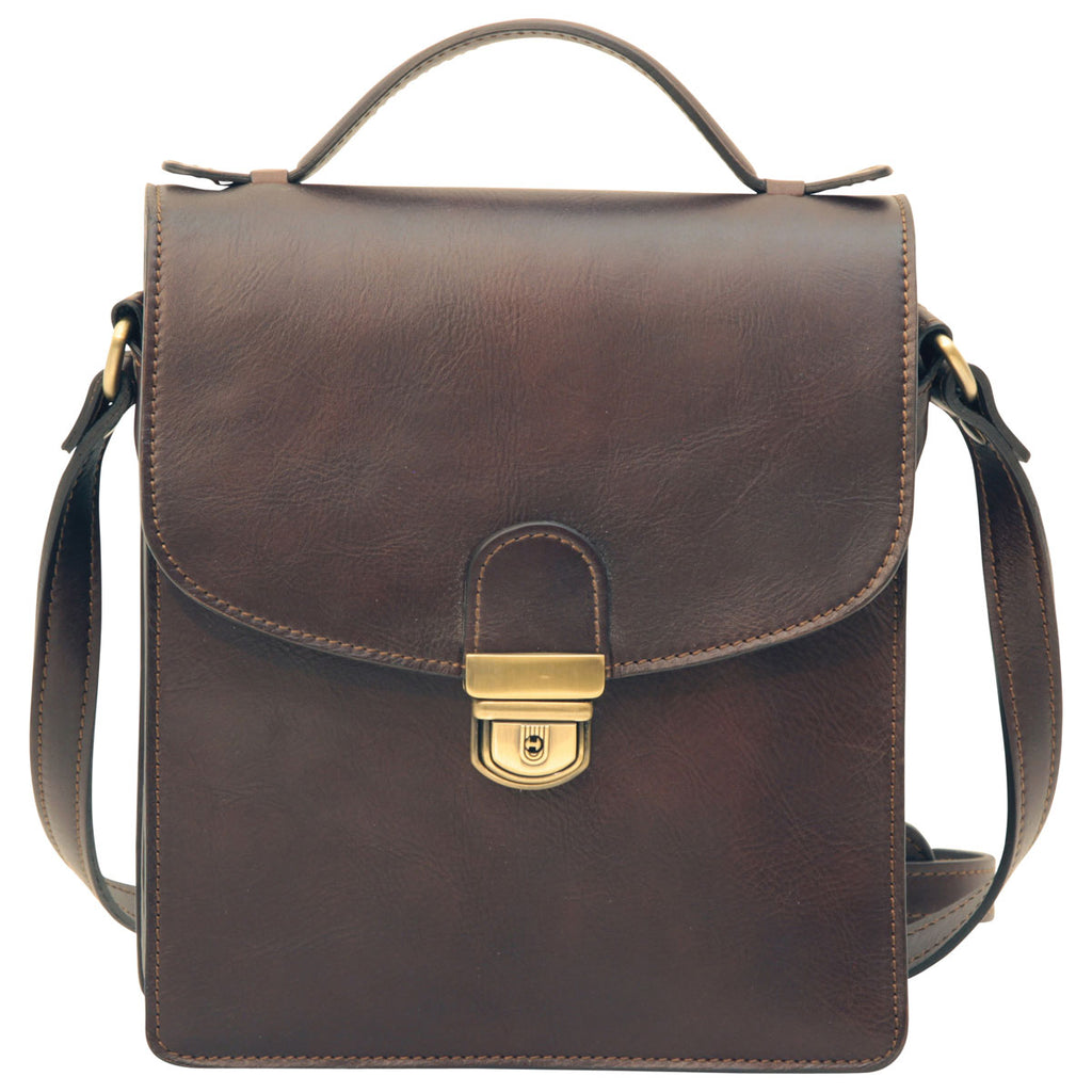 Men’s Leather Briefcase Shoulder Bag in Full-Grain Leather - Dark Brown-0