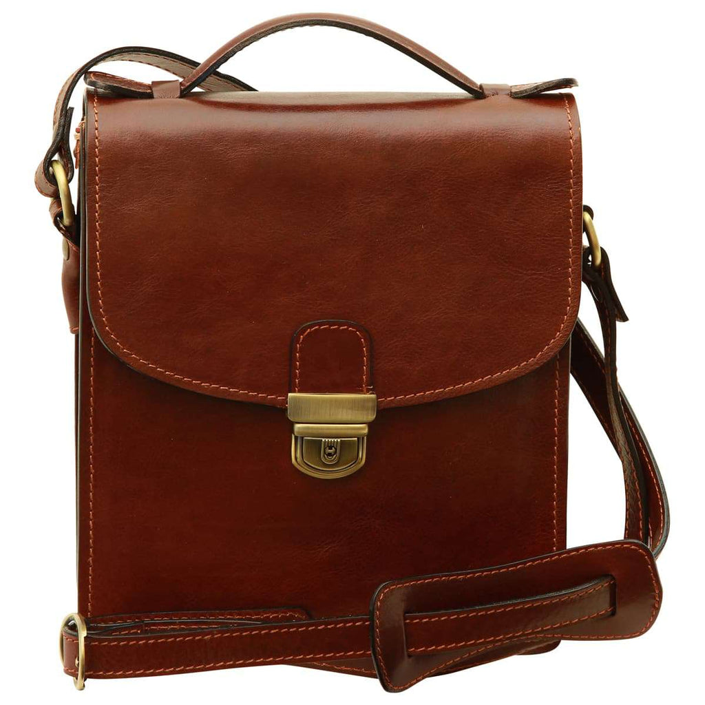 Men’s Leather Briefcase Shoulder Bag in Full-Grain Leather - Brown-0