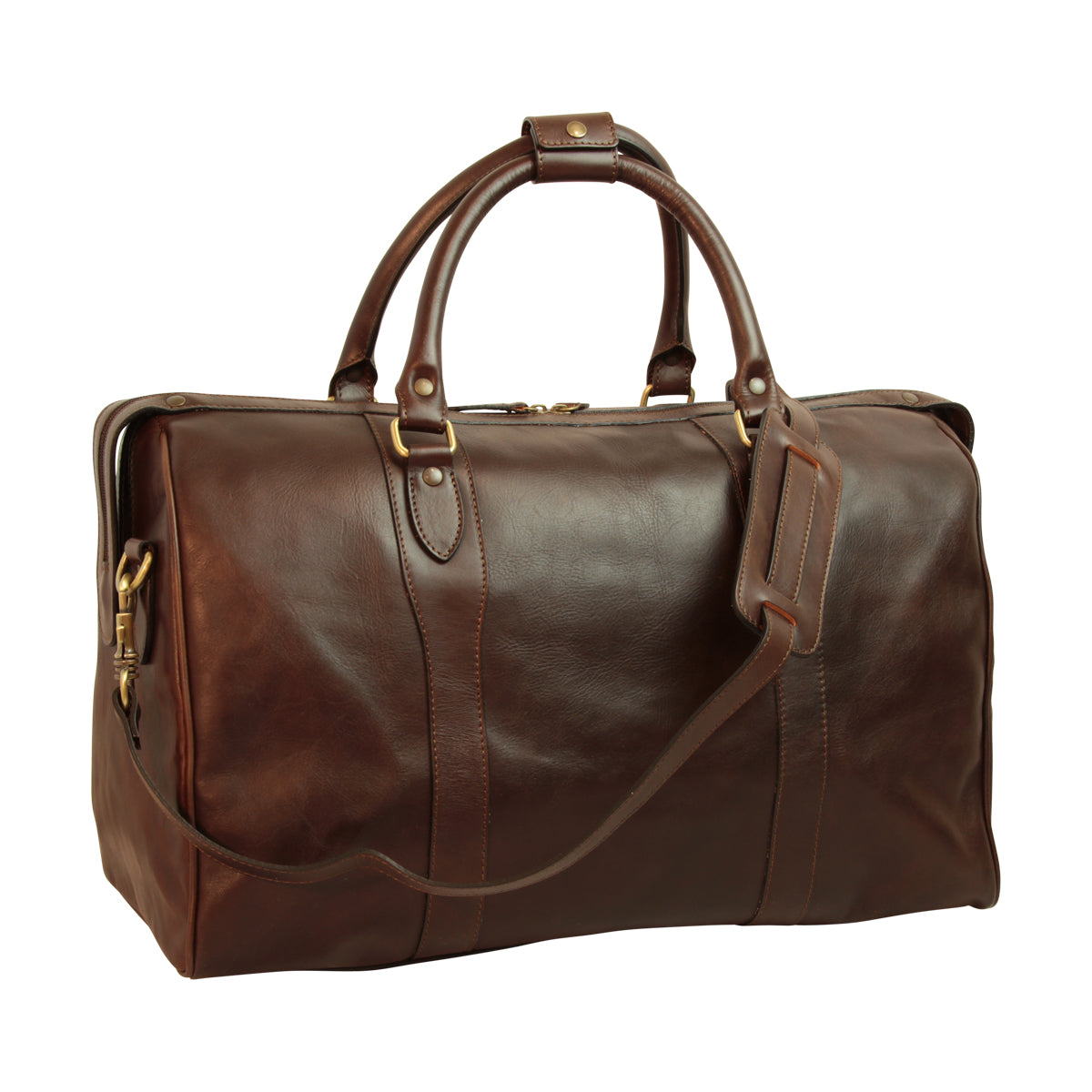 Men's Italian Full Grain Leather Travel Bags with Trolley Zip - Dark Brown-0