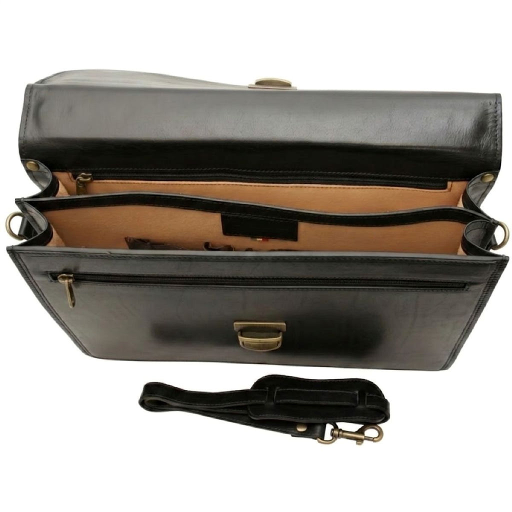 Vachetta Leather Briefcase - Black-1