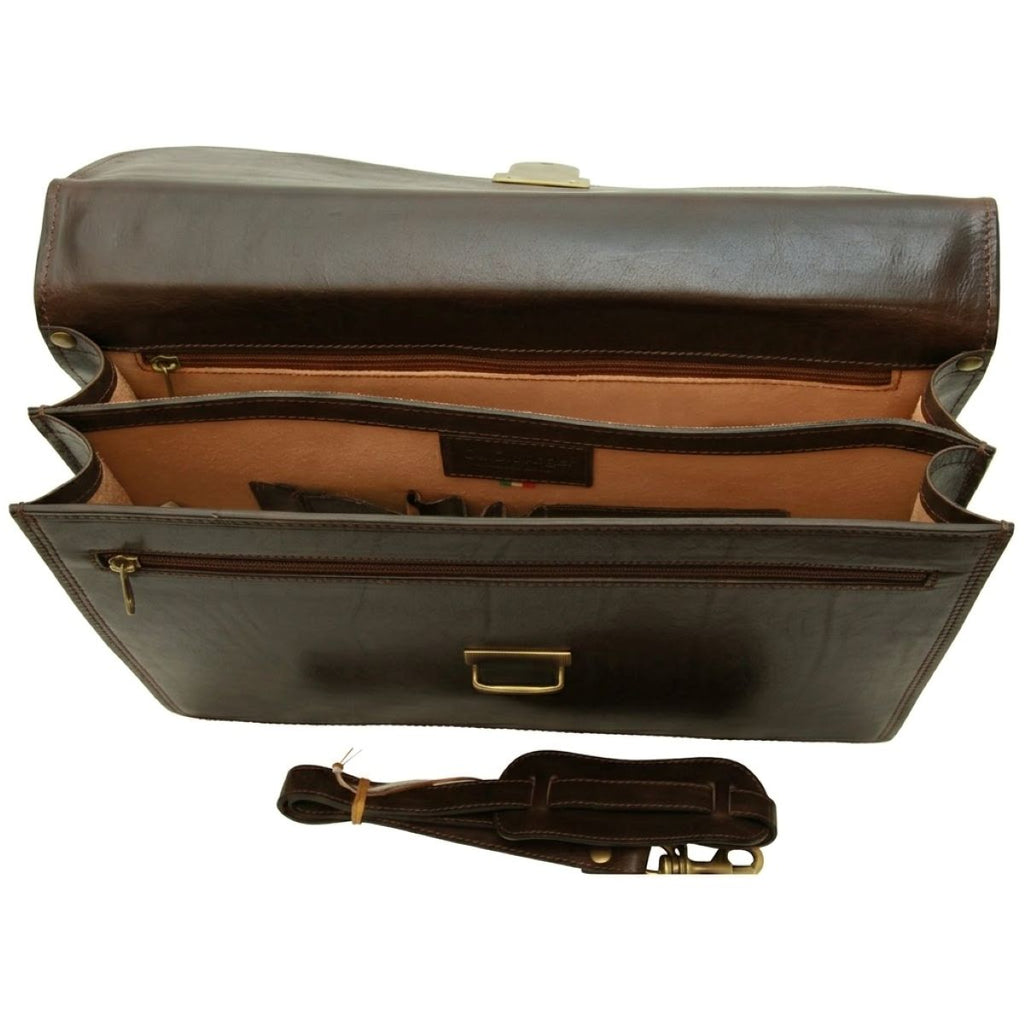 Vachetta Leather Briefcase - Dark Brown-1