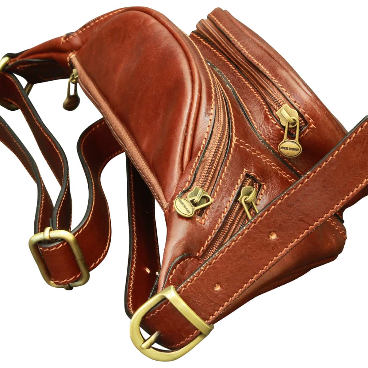 Handmade Leather Belt Bag in Italian Leather - Brown-1