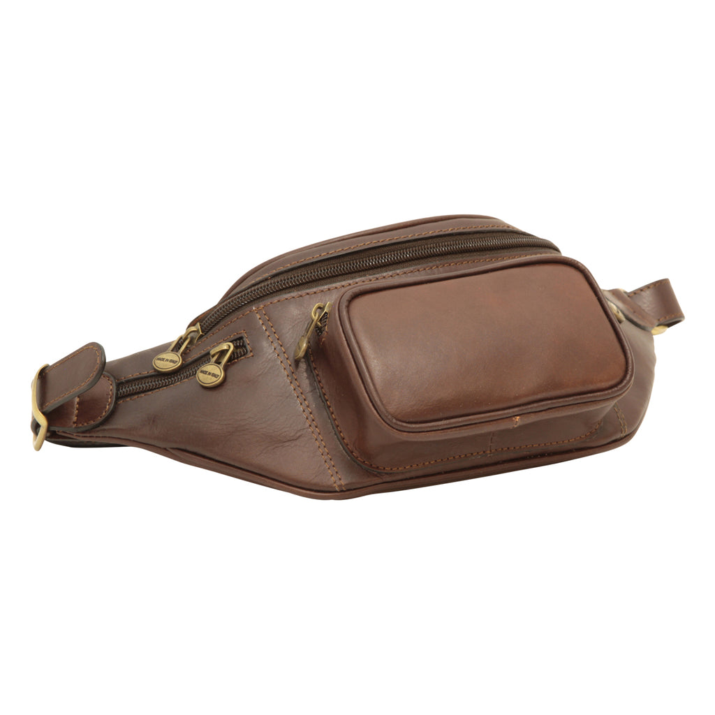 Handmade Leather Belt Bag in Italian Leather - Dark Brown-0