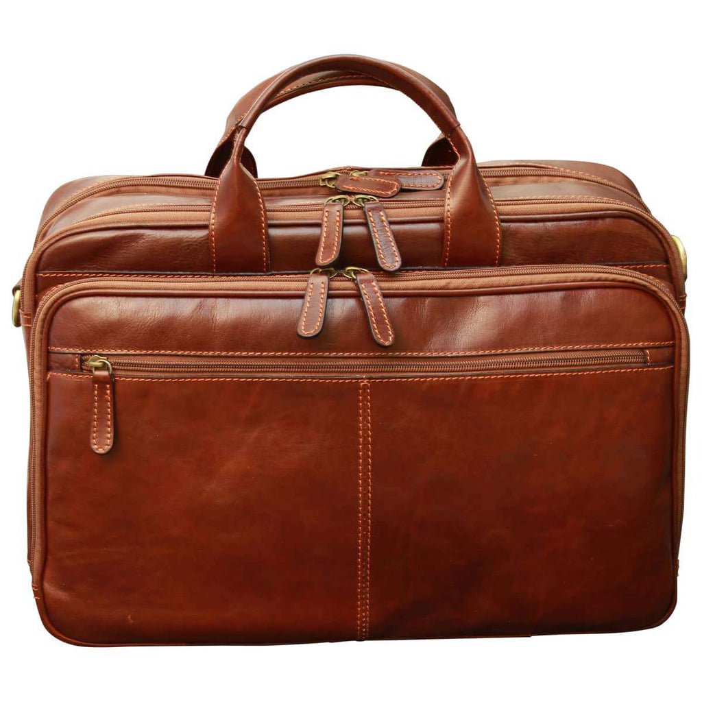 Leather computer briefcase - Brown-0