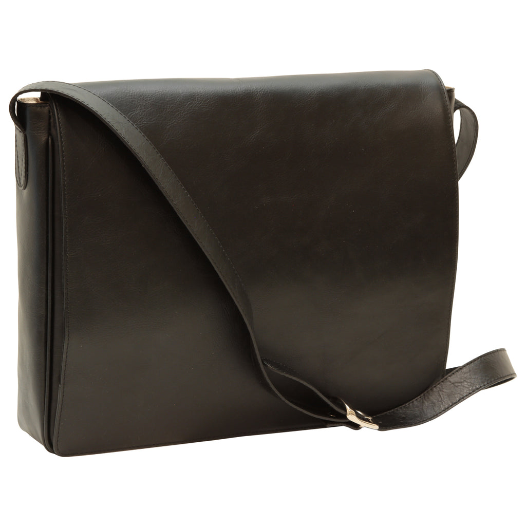Italian Leather Messenger Bag for Men in Full-Grain Leather - Black-0