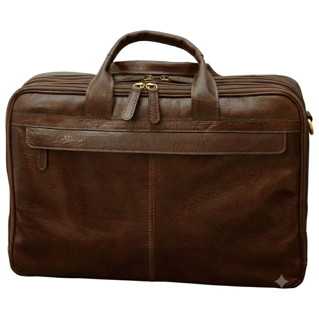Esclusiva II Leather Laptop Briefcase - Dark Brown-0