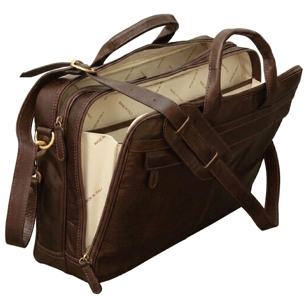 Esclusiva II Leather Laptop Briefcase - Dark Brown-1