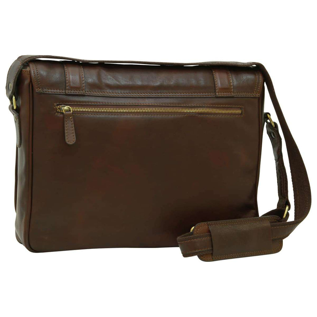 Soft Calfskin Leather Messenger Bag - Dark Brown-1
